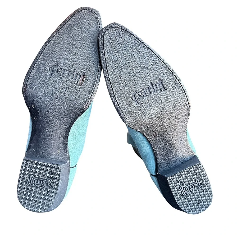 NEW Ferrini Holly Dusty Blue Suede Snip Toe Leather Cowboy Boots Women Size 7.5 - Picture 10 of 14